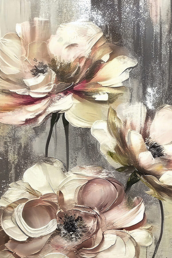 A painting of flowers on a grey background A painting of flowers on a grey background