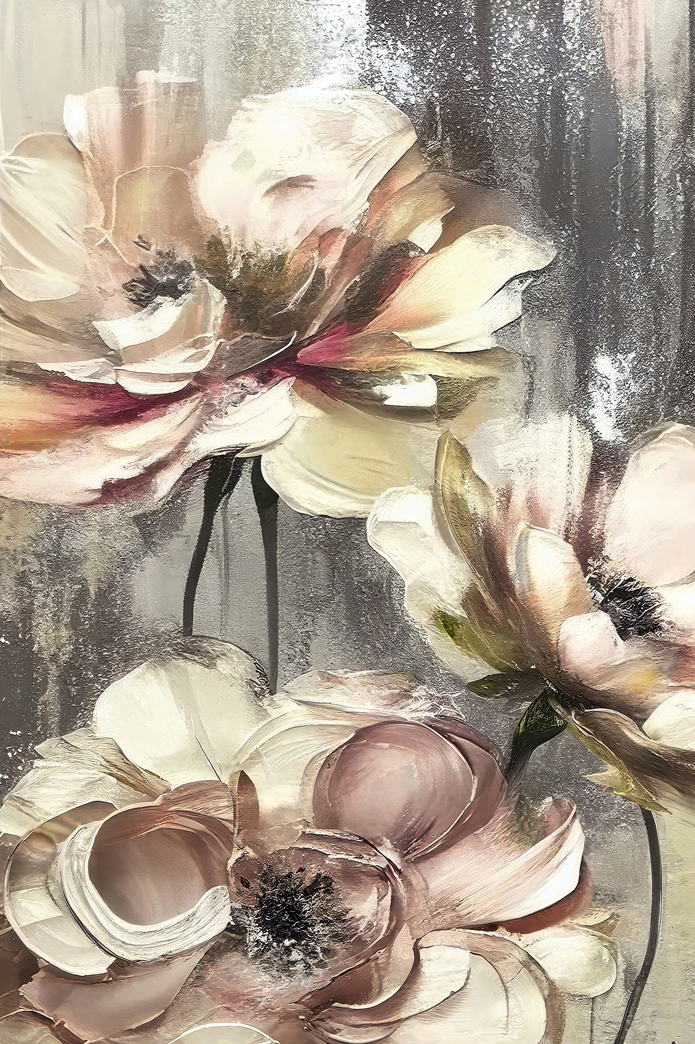 A painting of flowers on a grey background A painting of flowers on a grey background