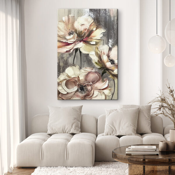 A painting of flowers on a grey background A painting of flowers on a grey background