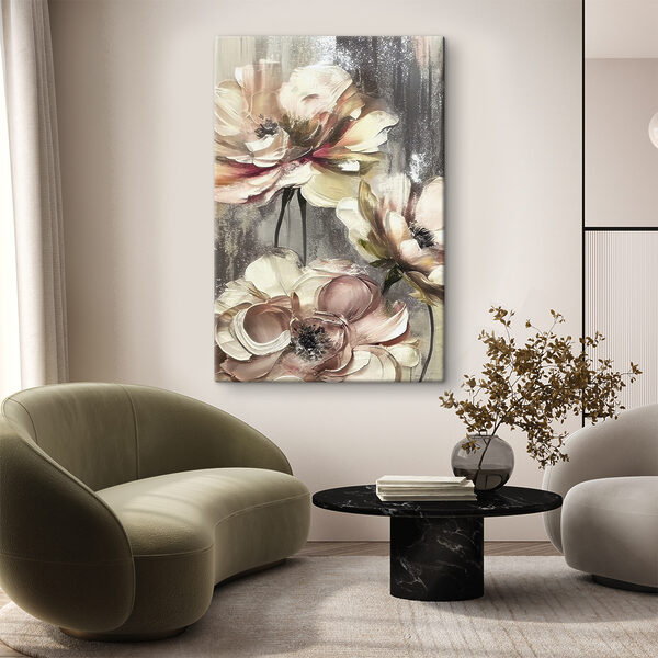 A painting of flowers on a grey background A painting of flowers on a grey background
