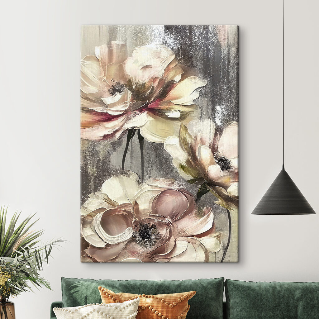 A painting of flowers on a grey background A painting of flowers on a grey background