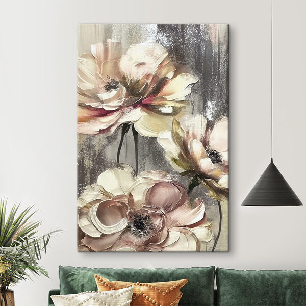 A painting of flowers on a grey background A painting of flowers on a grey background