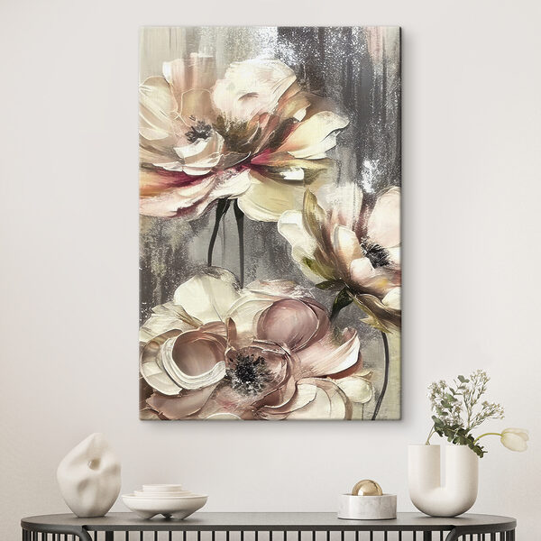 A painting of flowers on a grey background A painting of flowers on a grey background