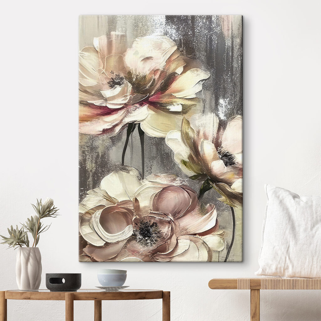 A painting of flowers on a grey background A painting of flowers on a grey background