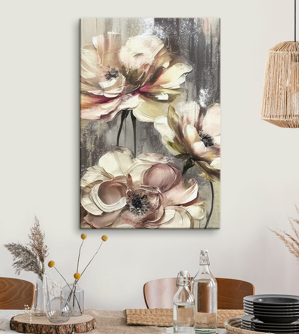 A painting of flowers on a grey background A painting of flowers on a grey background