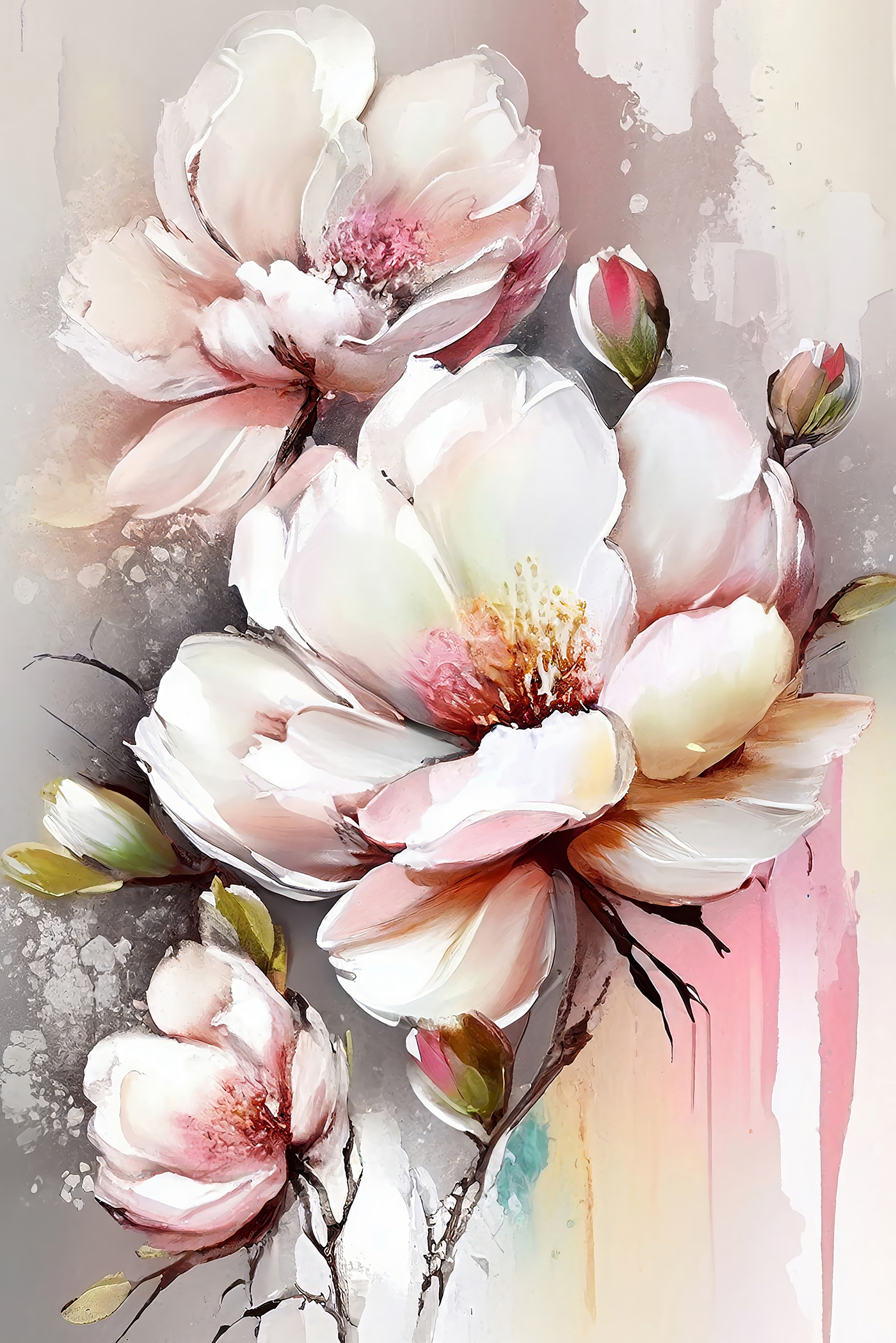 A painting of flowers on a white surface A painting of flowers on a white surface