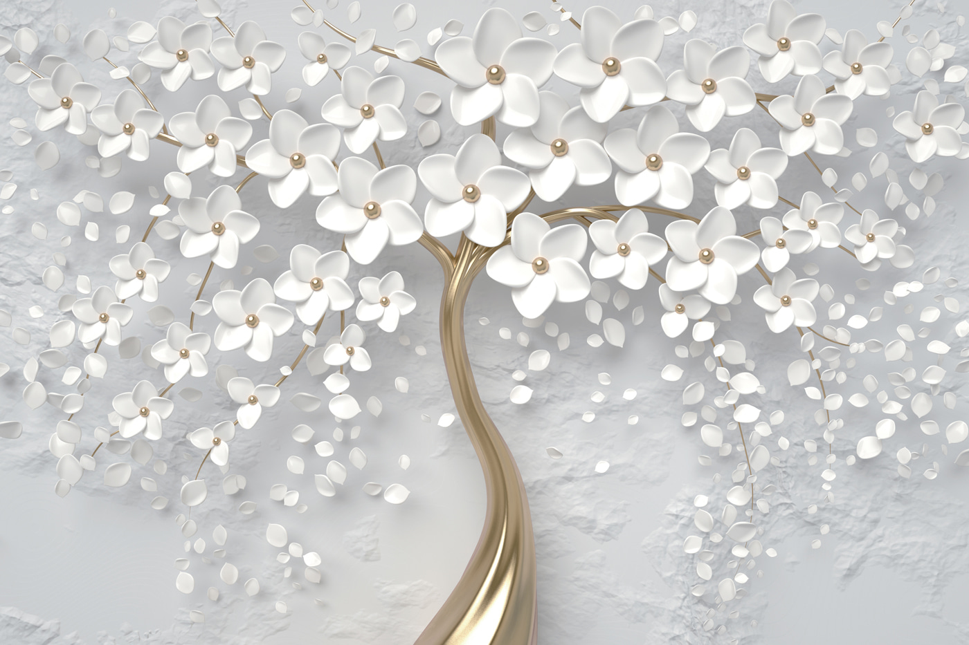 A tree with white flowers and leaves