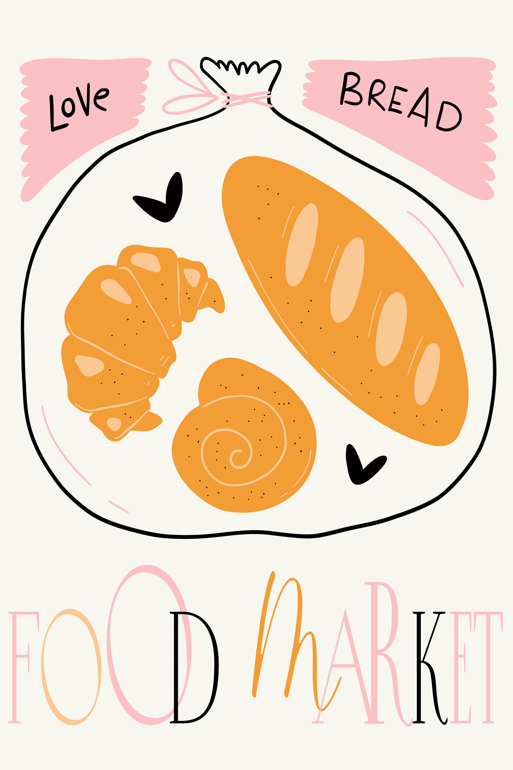 A poster with a croissant and a snail