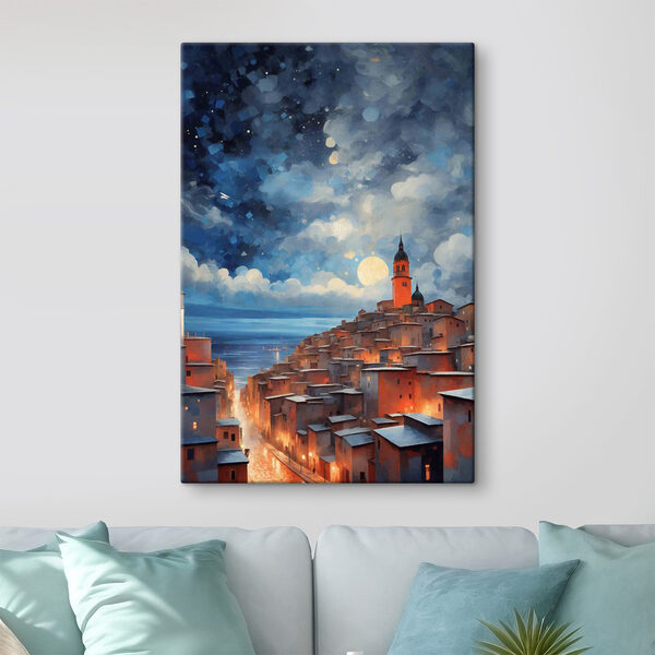 A city with a tower and a building in the middle