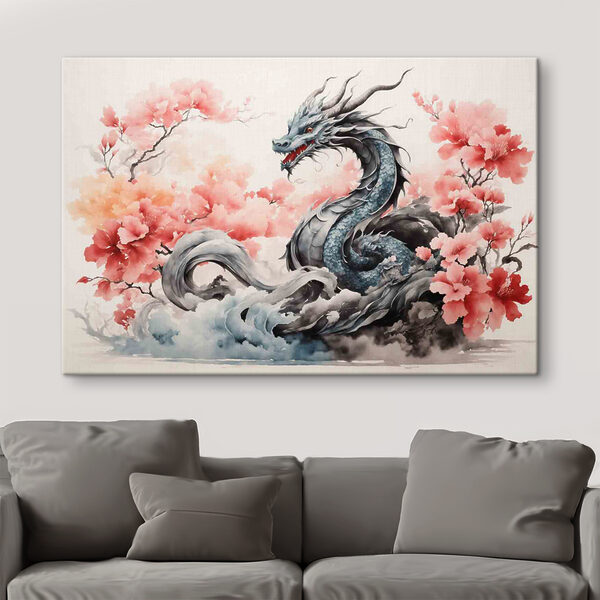 Cuadros Cuadros Un dragón con flores rosas (SKU: s36239)