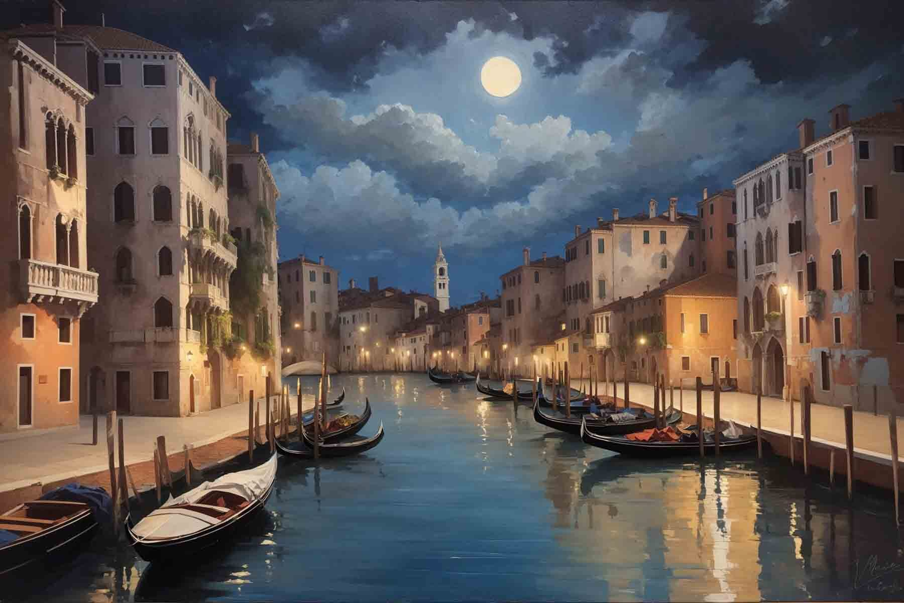 A water canal with boats and buildings in the background