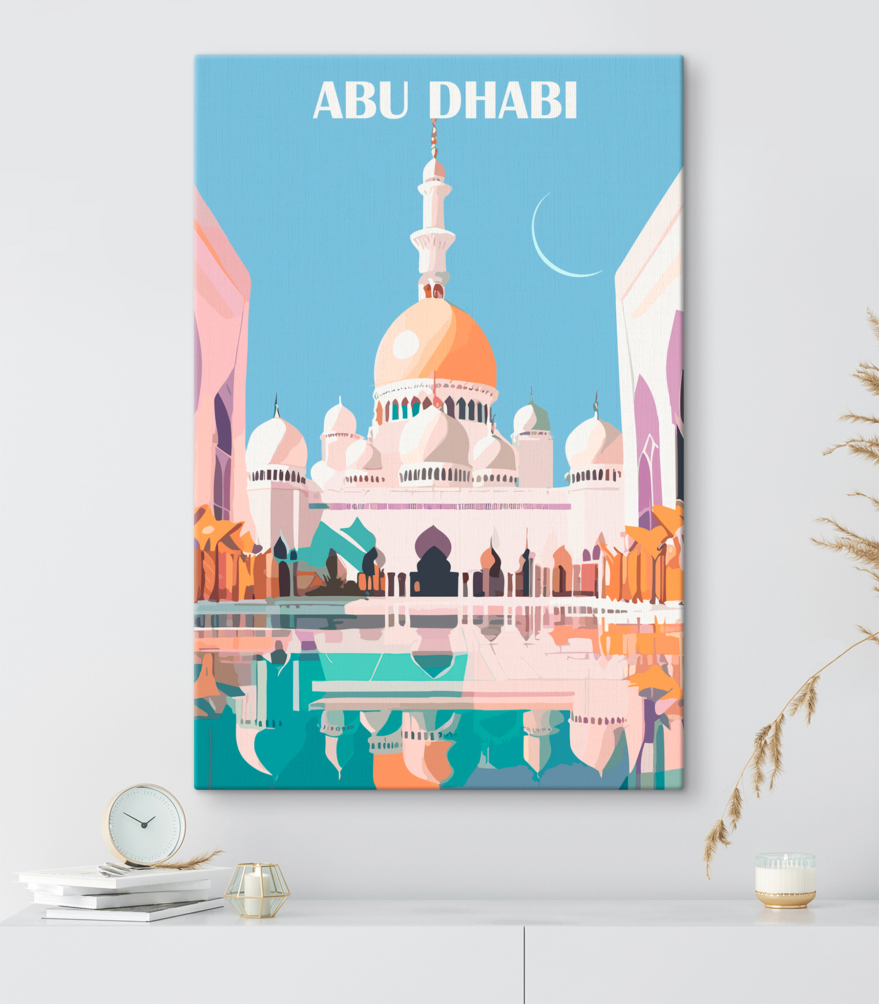 A large building with a dome and a pool with Sheikh Zayed Mosque in the background