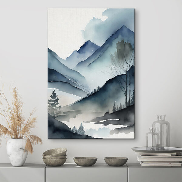 Cuadros Acuarela de una cordillera con árboles y niebla (SKU: s36495) Cuadros Cuadros Acuarela de una cordillera con árboles y niebla (SKU: s36495)