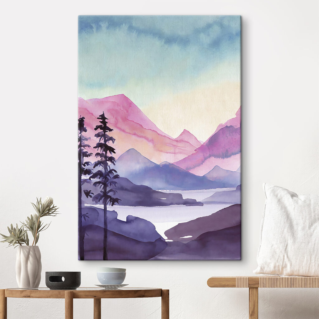 Watercolor painting of mountains and trees Watercolor painting of mountains and trees