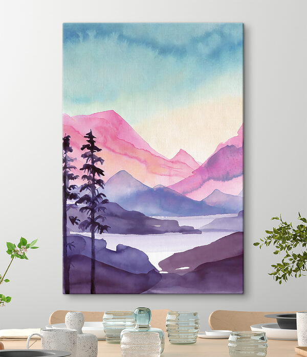 Watercolor painting of mountains and trees Watercolor painting of mountains and trees