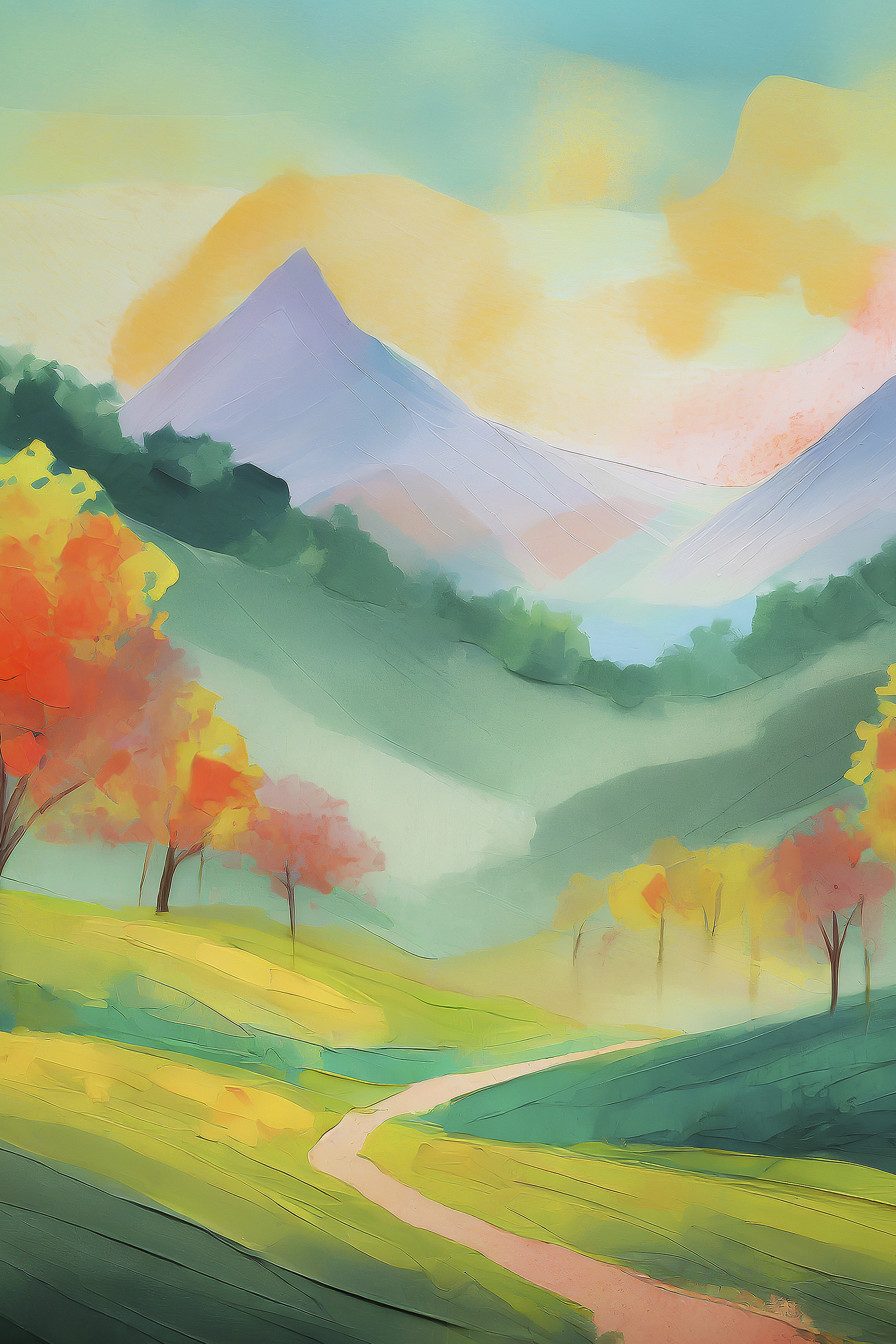 A painting of a mountain landscape A painting of a mountain landscape