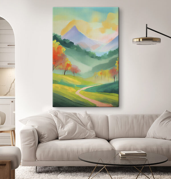 A painting of a mountain landscape A painting of a mountain landscape