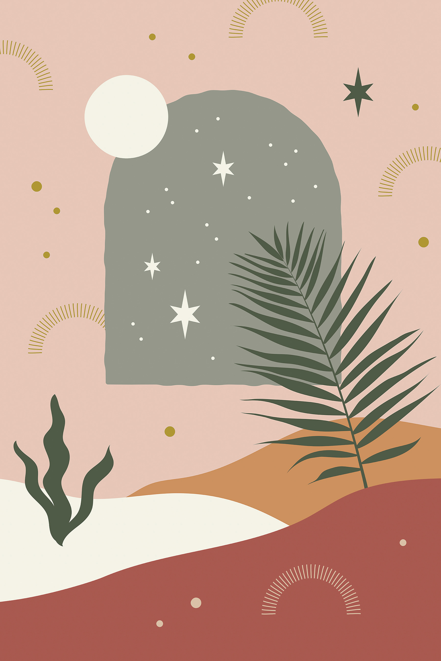 A palm tree leaves and a star