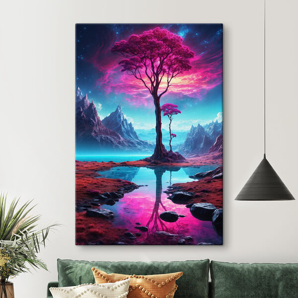 Cuadros Un paisaje con un árbol y montañas (SKU: s36445) Cuadros Cuadros Un paisaje con un árbol y montañas (SKU: s36445)