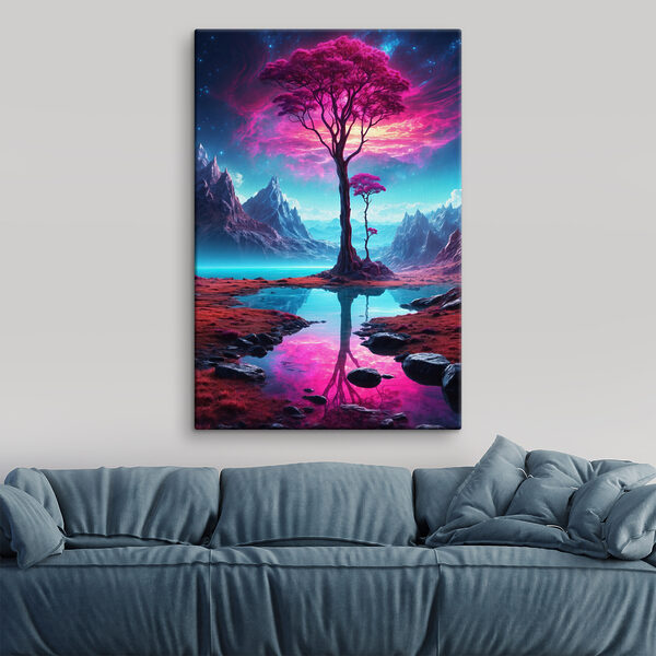 A landscape with a tree and mountains A landscape with a tree and mountains