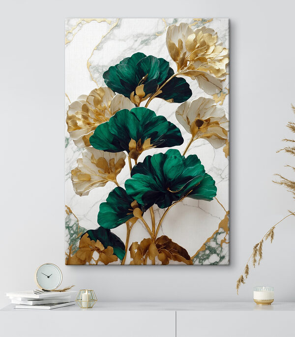 Cuadros Flores verdes y blancas sobre una superficie de mármol (SKU: s36646) Cuadros Cuadros Flores verdes y blancas sobre una superficie de mármol (SKU: s36646)