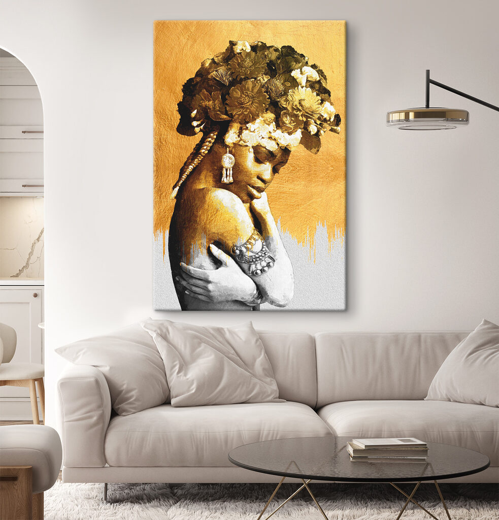 A woman with flowers on her head
