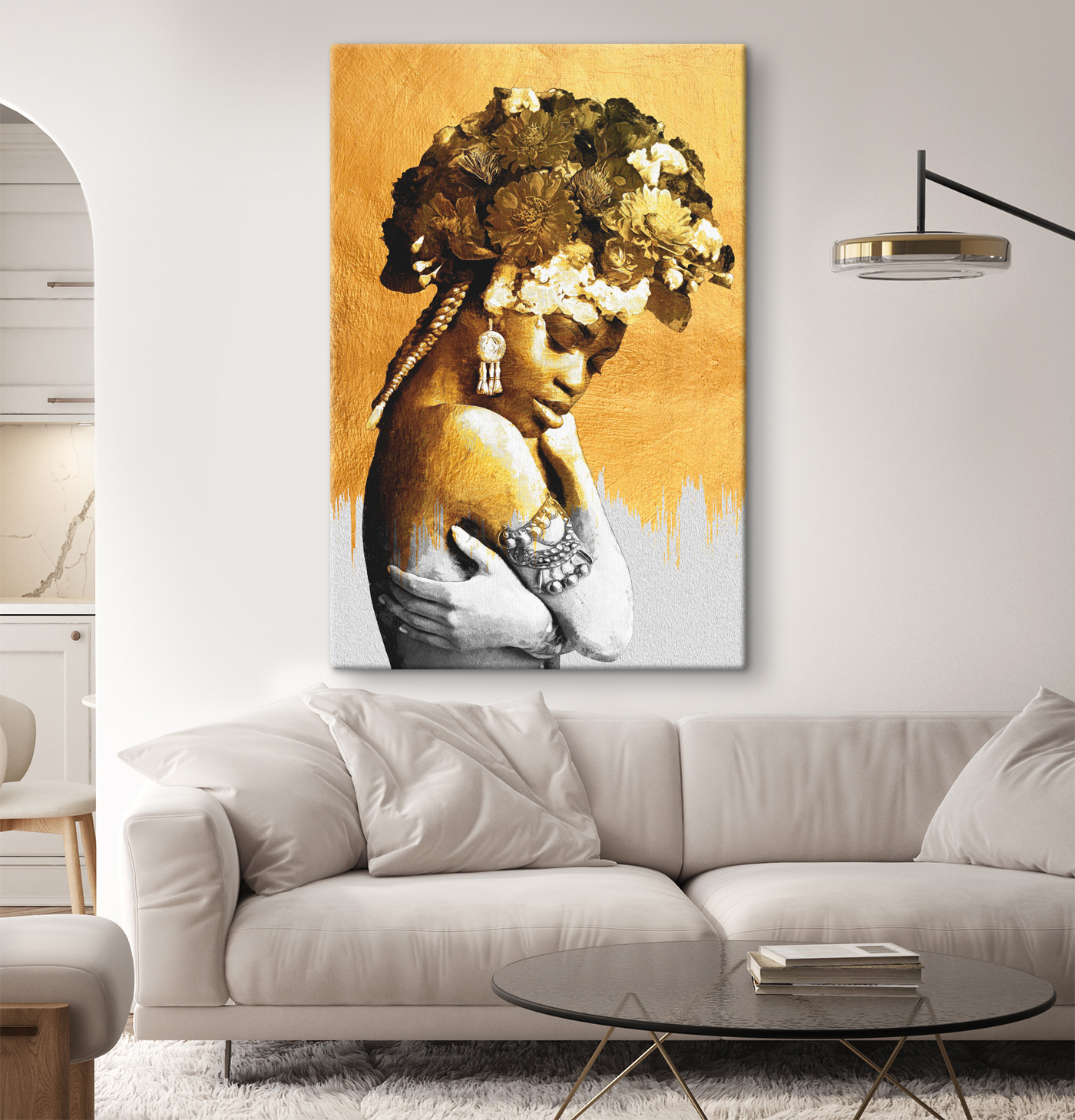 A woman with flowers on her head