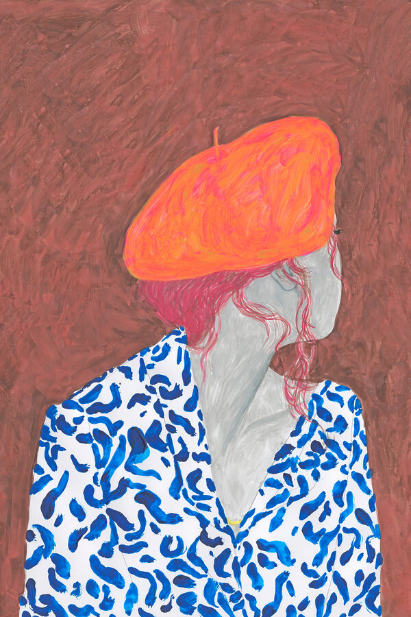 A painting of a woman wearing a hat