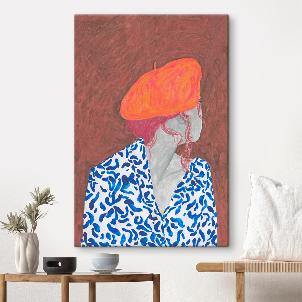 A painting of a woman wearing a hat