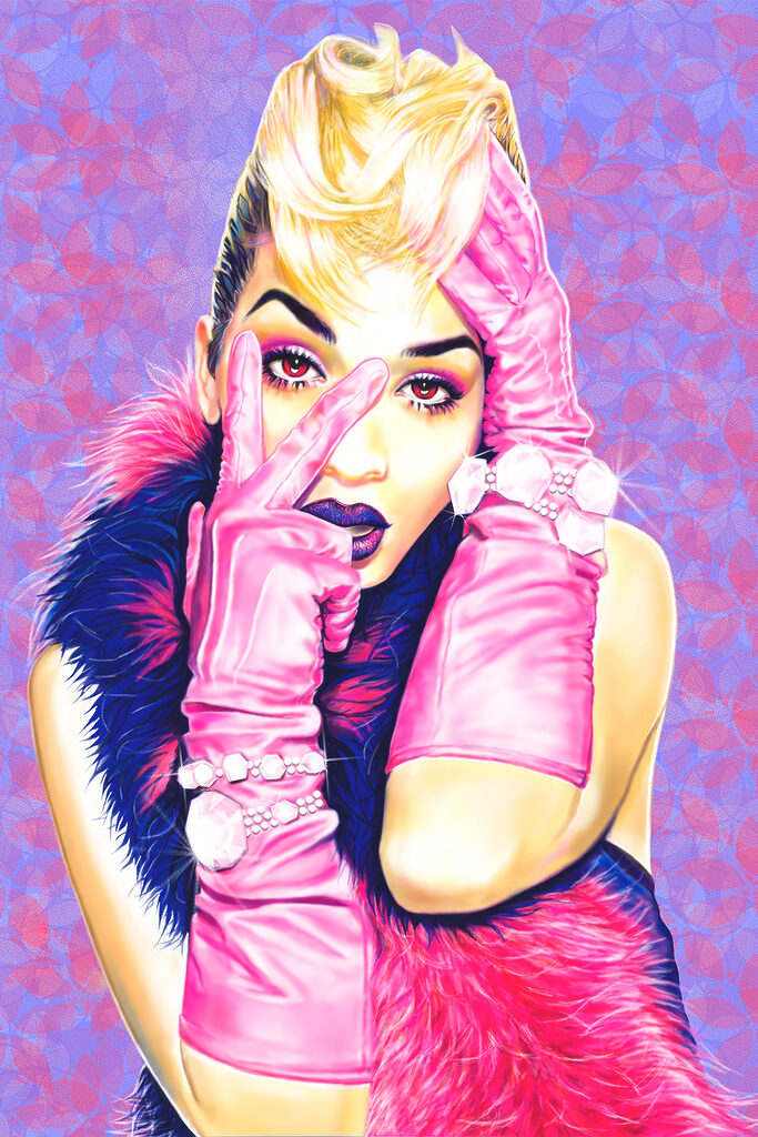 A woman wearing pink gloves and holding up her fingers