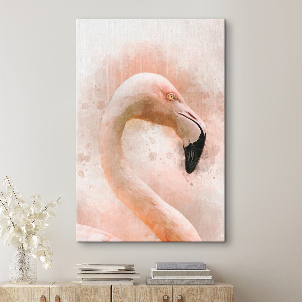 A pink flamingo with a black beak