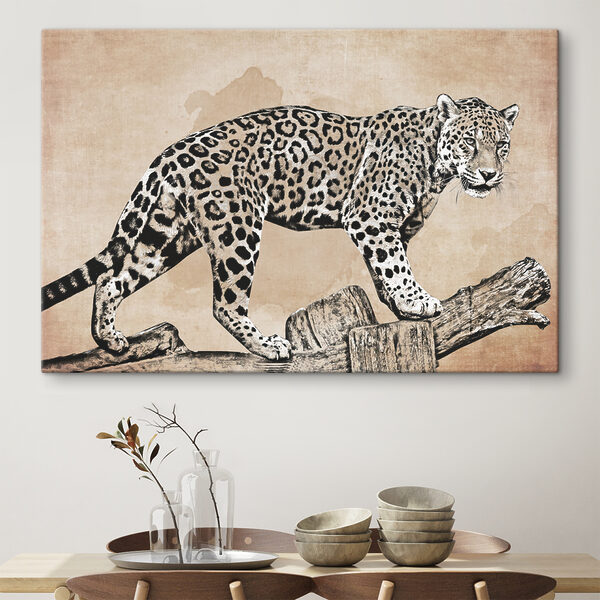 Cuadros Un dibujo de un leopardo caminando sobre un tronco (SKU: s36563) Cuadros Cuadros Un dibujo de un leopardo caminando sobre un tronco (SKU: s36563)