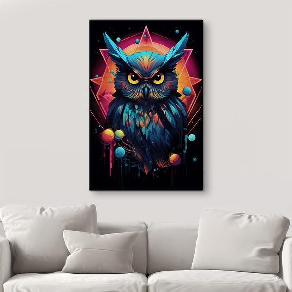 A colorful owl with a triangle and colorful background A colorful owl with a triangle and colorful background