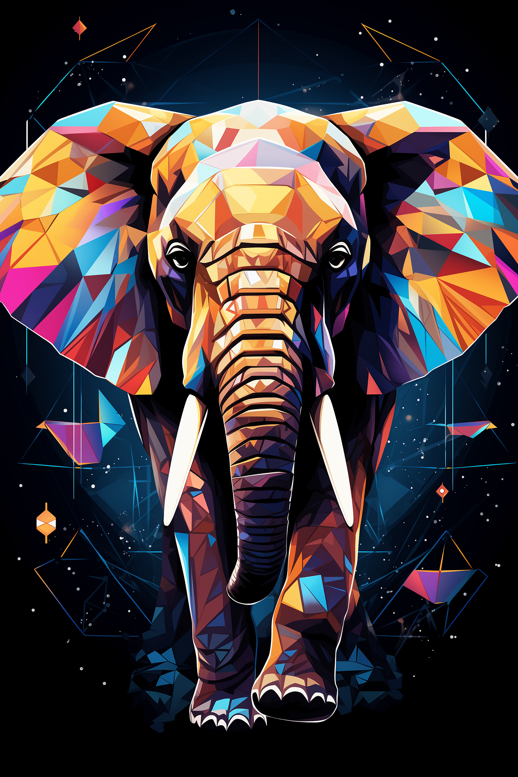 An elephant with a colorful face An elephant with a colorful face