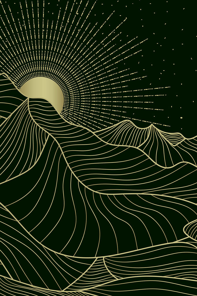 A sun shining through a line art of hills A sun shining through a line art of hills