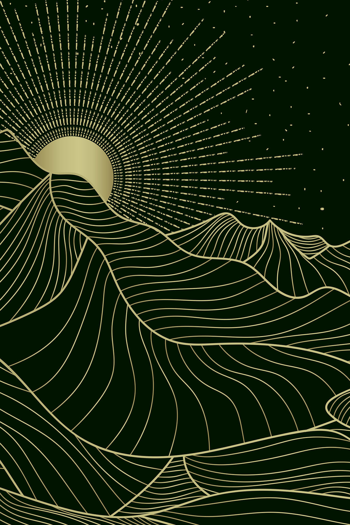 A sun shining through a line art of hills A sun shining through a line art of hills