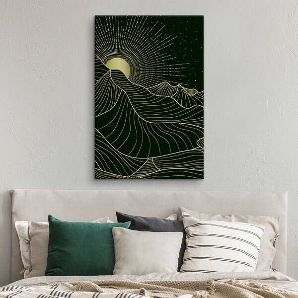 Cuadros Un sol que brilla a través de un dibujo de líneas de unas colinas (SKU: s36711) Cuadros Cuadros Un sol que brilla a través de un dibujo de líneas de unas colinas (SKU: s36711)