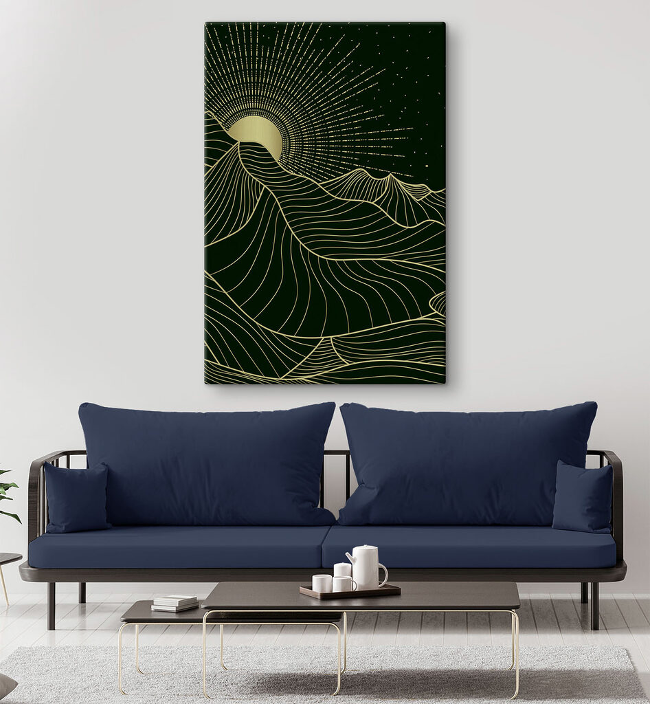 A sun shining through a line art of hills A sun shining through a line art of hills