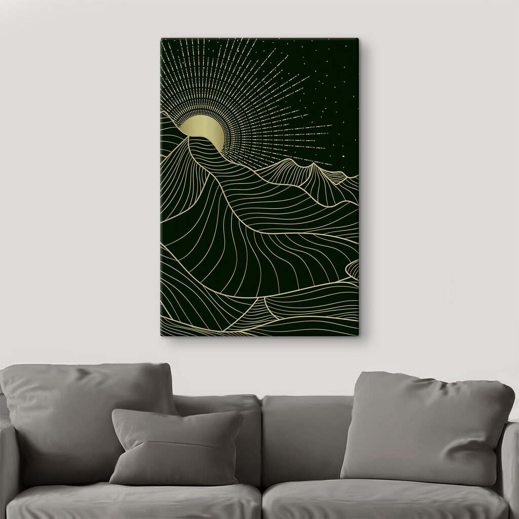 A sun shining through a line art of hills A sun shining through a line art of hills