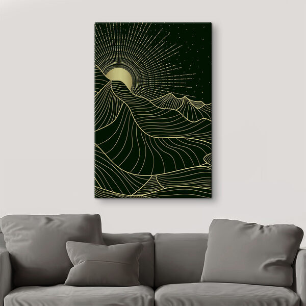 A sun shining through a line art of hills A sun shining through a line art of hills