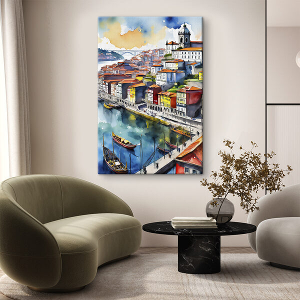 Cuadros Acuarela de una ciudad con barcos y un puente (SKU: s36680) Cuadros Cuadros Acuarela de una ciudad con barcos y un puente (SKU: s36680)