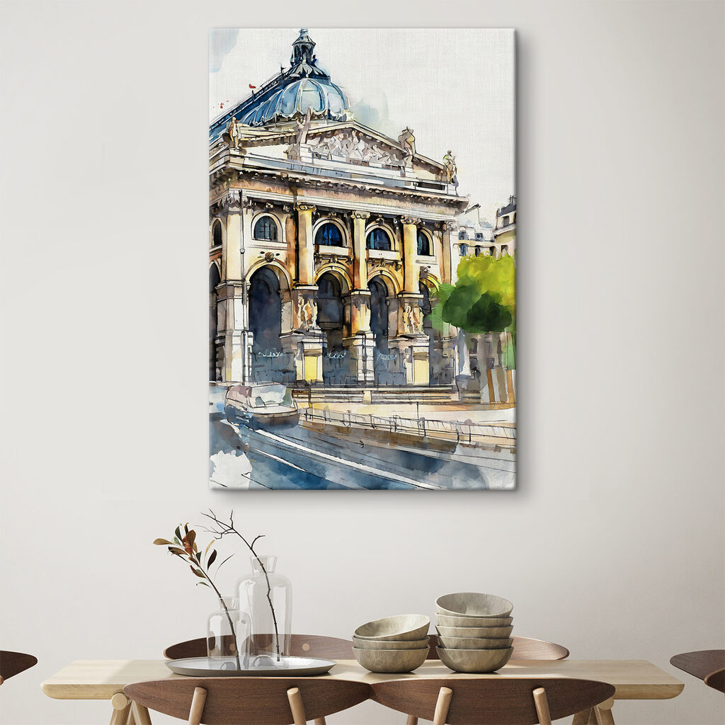 A watercolor of a building