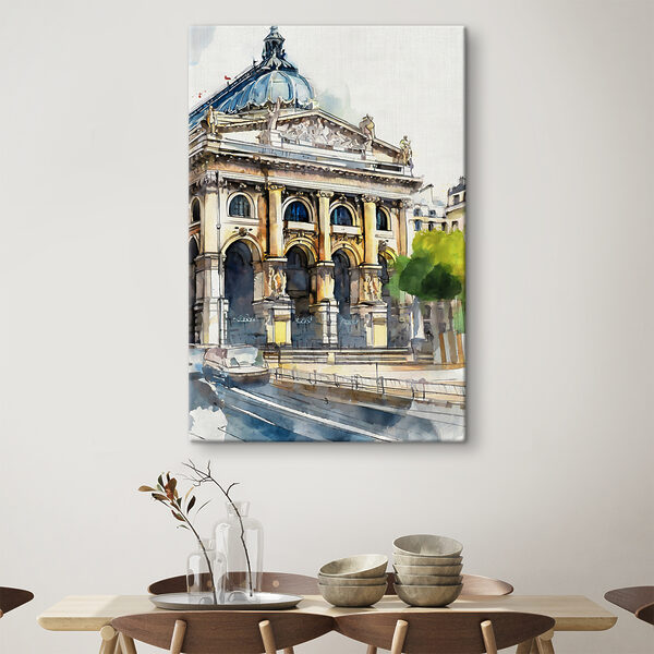 A watercolor of a building