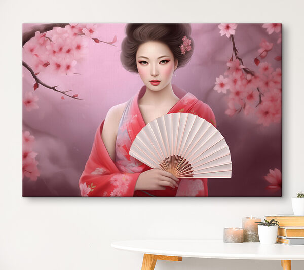 Cuadros Una mujer con kimono que sostiene un abanico (SKU: s36804) Cuadros Cuadros Una mujer con kimono que sostiene un abanico (SKU: s36804)