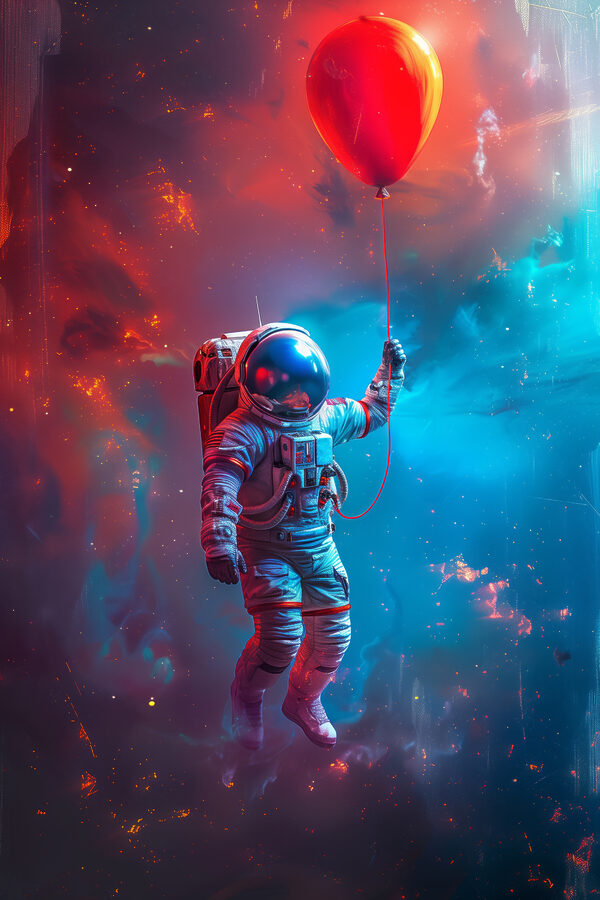 An astronaut holding a red balloon An astronaut holding a red balloon