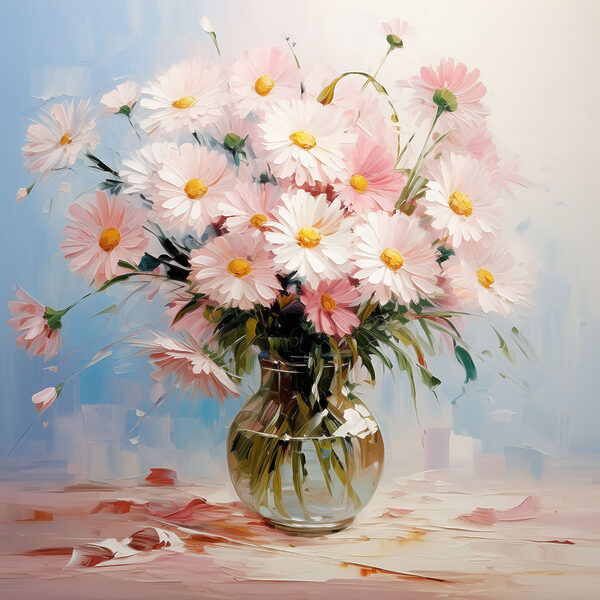 A painting of flowers in a vase