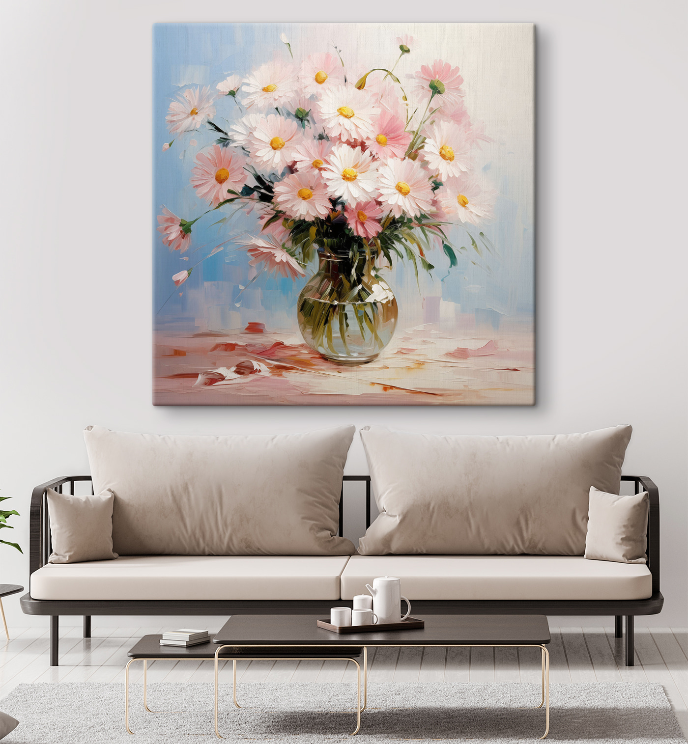 A painting of flowers in a vase