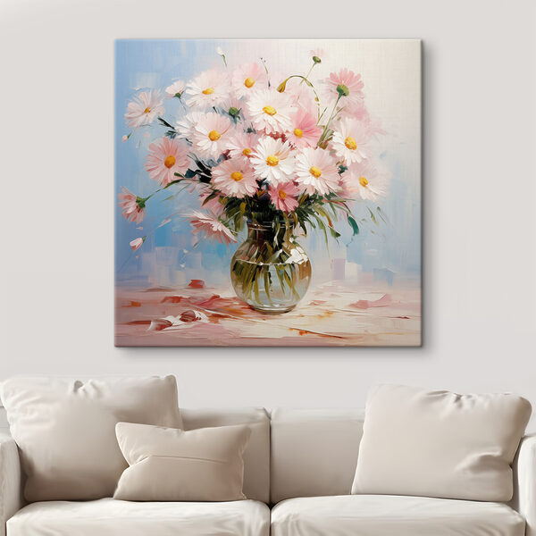 A painting of flowers in a vase