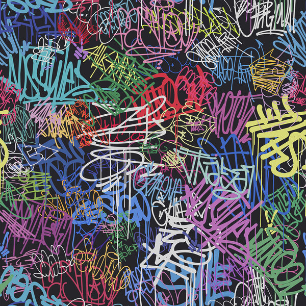 A colorful graffiti on a black background