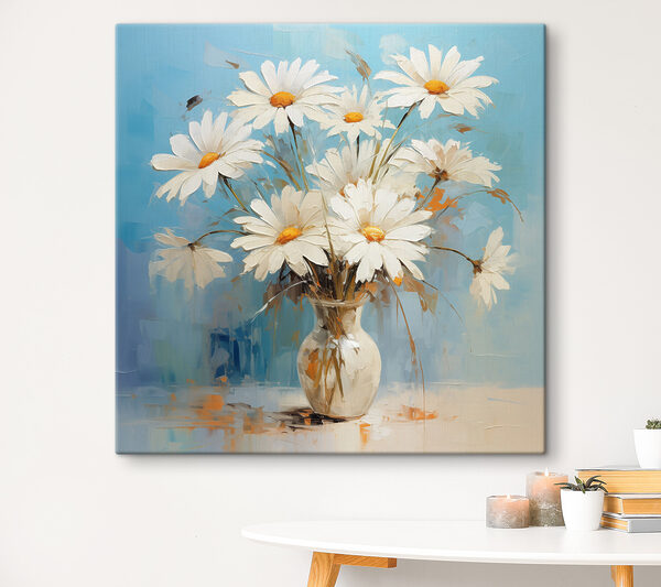 A painting of a vase of flowers